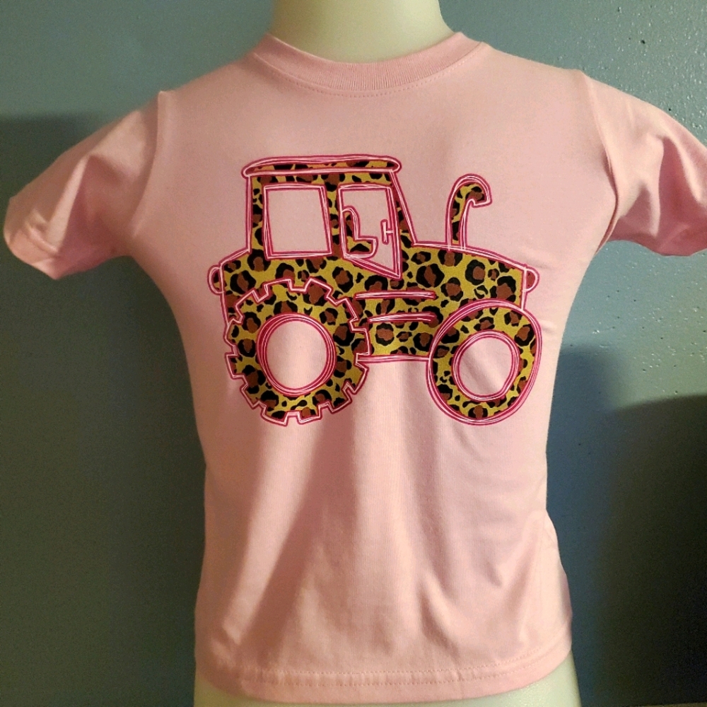 Pink & Leopard Print Tractor Graphic Shirt